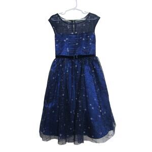 Jona Michelle Blue Floral Mesh Dress Girls sz 8 Boho Sparkly Whimsigoth Fairy